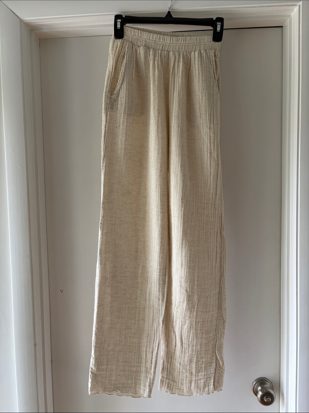 Women's Cream Wide-Leg Linen Blend Pants